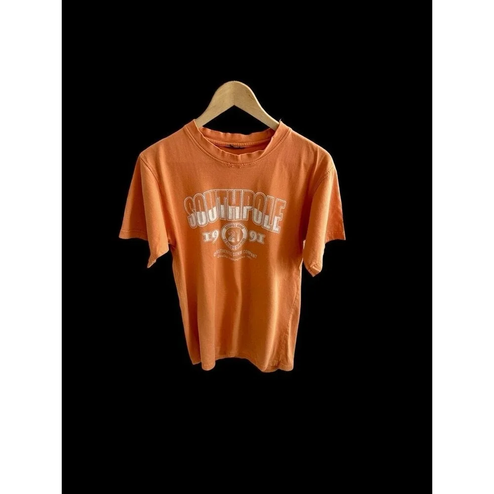 Vintage 90's Southpole Shirt Medium Orange Spellout Logo Hip‎ Hop Y2K Skater